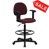 Flash Furniture Burgundy Fabric Ergonomic Drafting Stool with Arms (Adjustable Range 26’’-30.5’’H or 22.5’’-27’’H) BT-659-BY-ARMS-GG